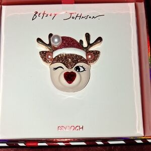 Betsey Johnson Festive Reindeer Brooch NWT